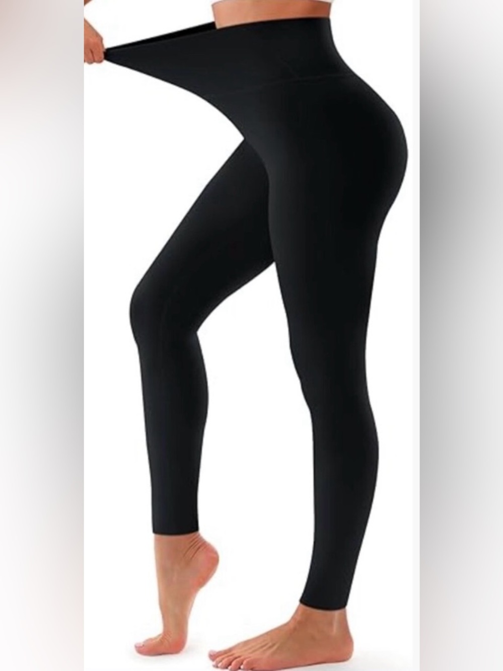 Essential Black High Waisted Non-See Through Stretch Leggings Tummy Control - Picture 3 of 7